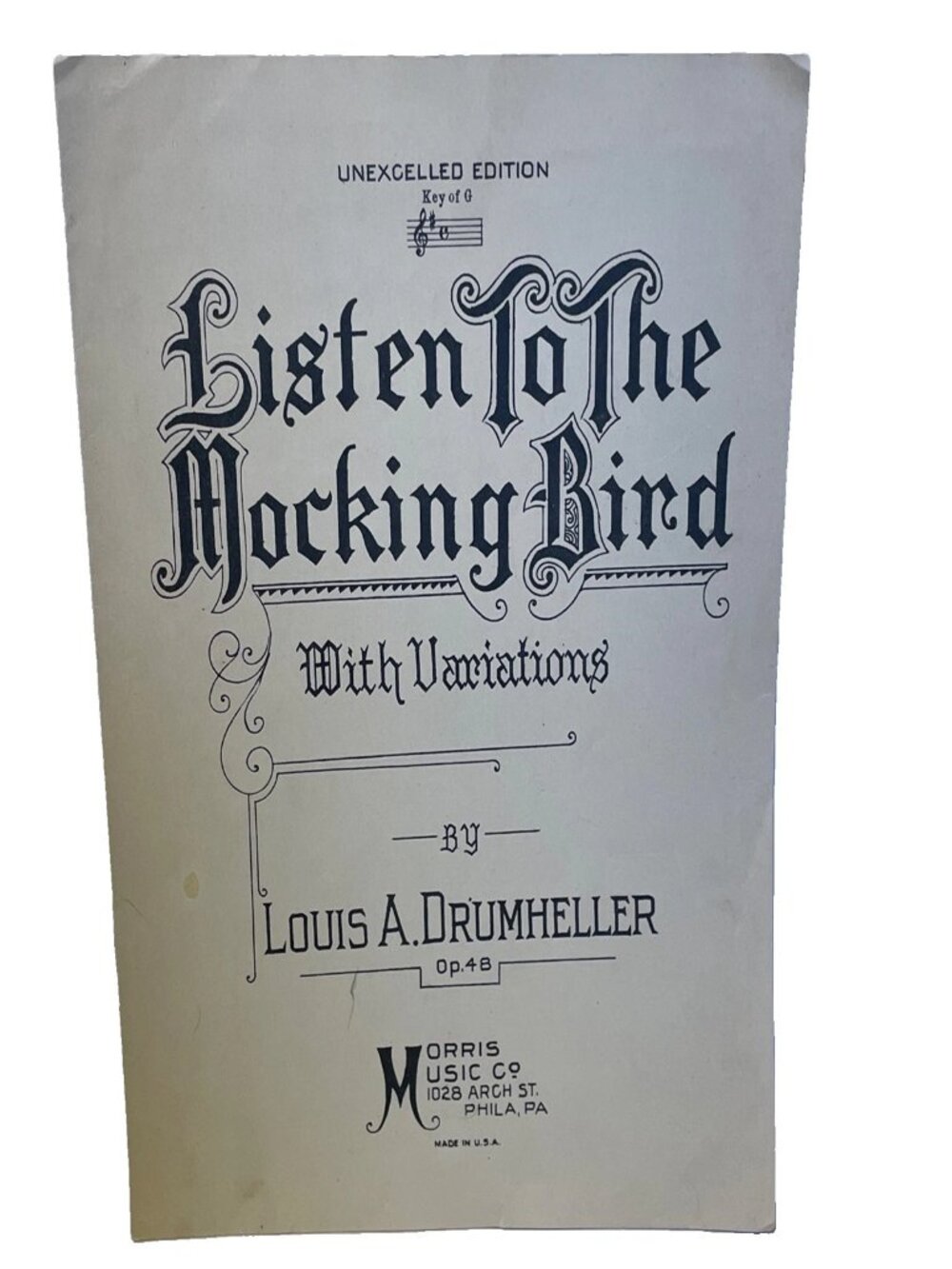 1908 Listen To The Mocking Bird Sheet Music Louis Drumheller Variations Key of G